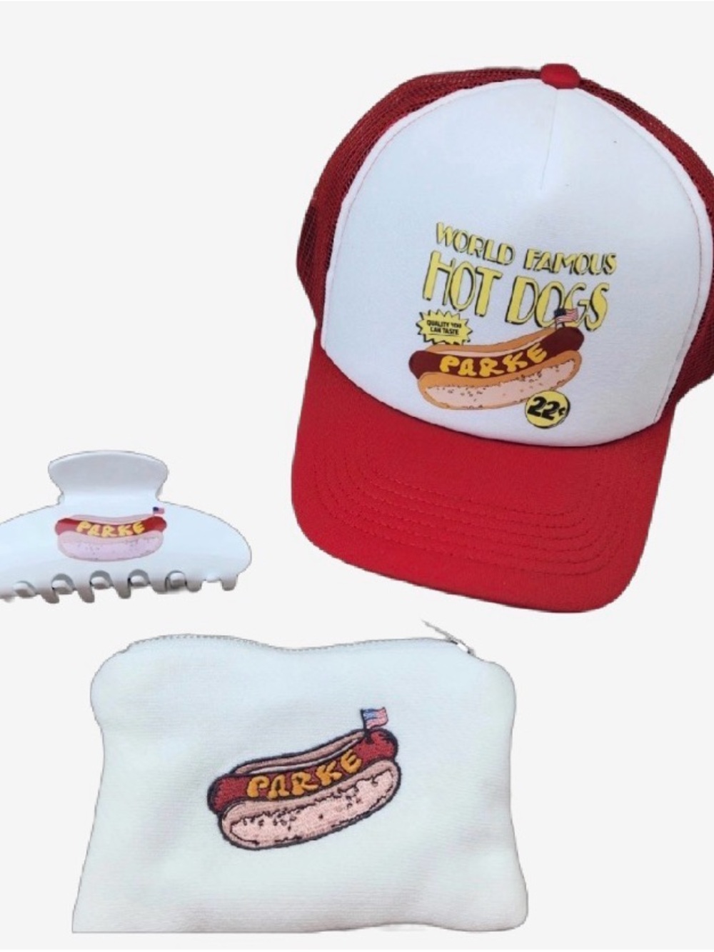 Red and White 'World Famous Hot Dogs' Trucker Cap by --